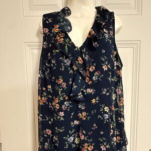 Marybelle Ruffle Neckline‎ Sleeveless Blouse SZ 2X Feminine Chic Floral Summer